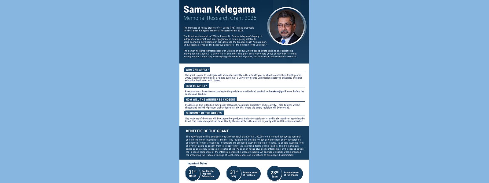 Saman Kelegama Memorial Research Grant 2026: Call for Proposals