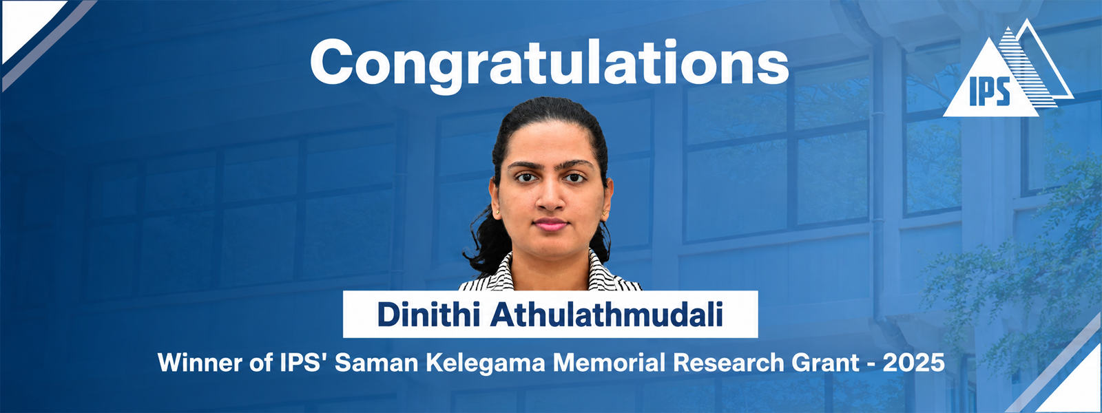 Dinithi Athulathmudali from the Department of Economics, University of Colombo wins 2025 Saman Kelegama Memorial Grant